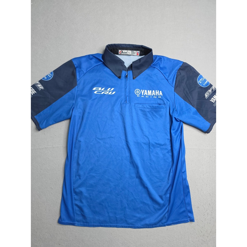 Outer Circle Motorsports Polo Shirt‎ Men's Large Blue Yamaha Racing Quarter Zip